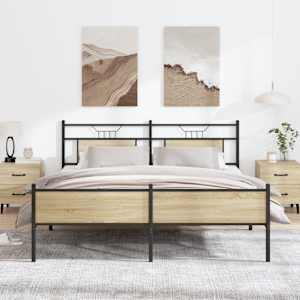 Kovinski posteljni okvir brez vzmetnice sonoma hrast 160x200 cm