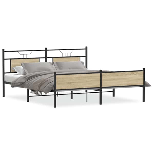 vidaXL metallist voodiraam ilma madratsita Sonoma tamm 180x200 cm