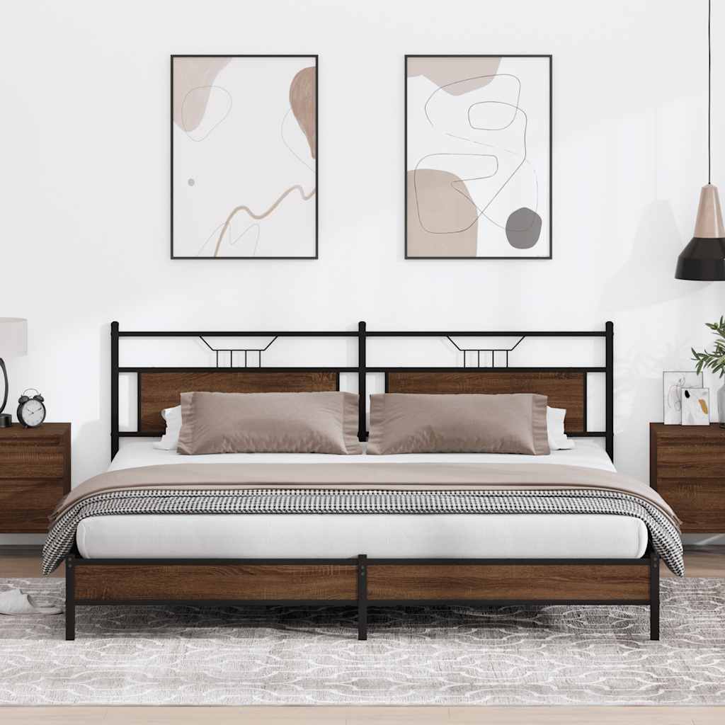 vidaXL Sengeramme i metall uten madrass brun eik 200x200 cm