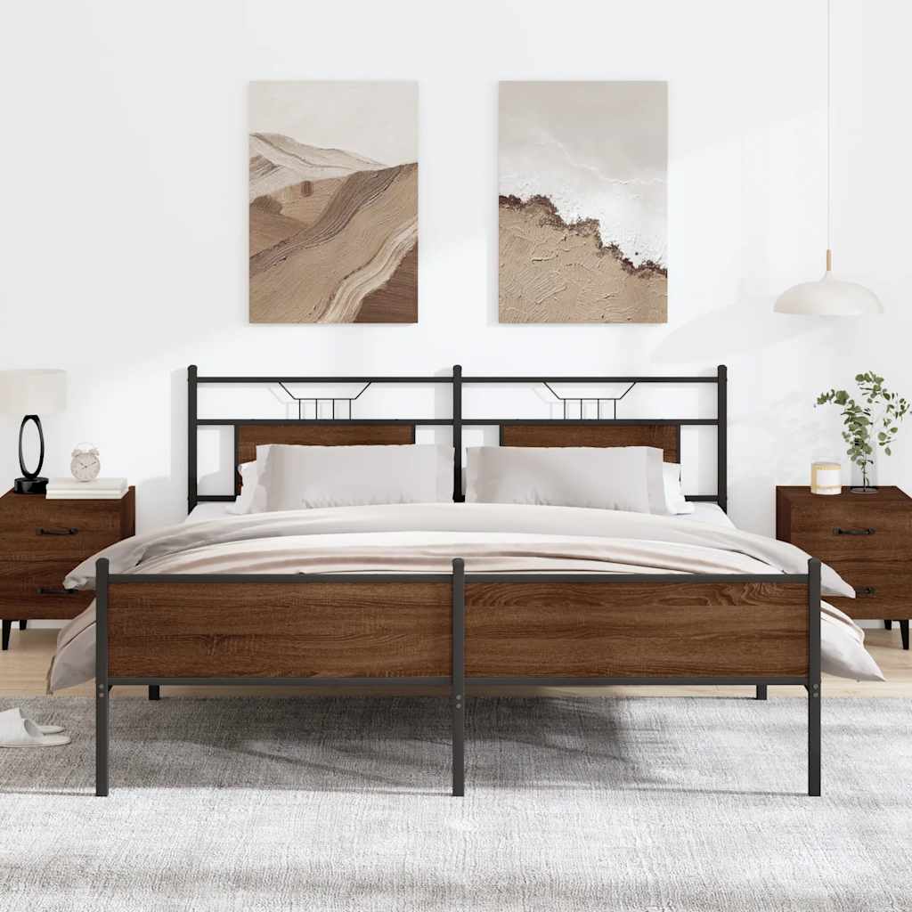 vidaXL Sengeramme i metall uten madrass brun eik 180x200 cm