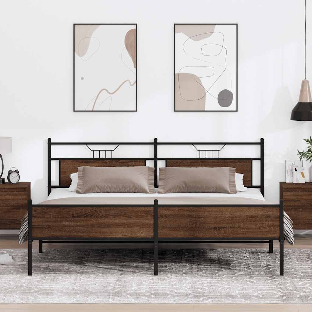 vidaXL Giroletto senza Materaso in Metallo Rovere Marrone 193x203 cm