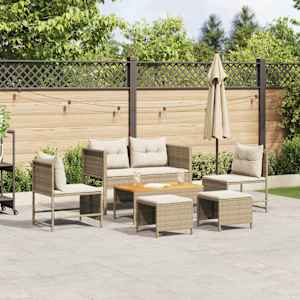 Vrtna sedežna garnitura 6 pcs Bež in smetanova poli ratan