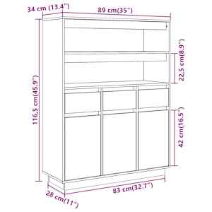Skříň highboard 89x34x116,5 cm masivní borové dřevo - obrázek 11