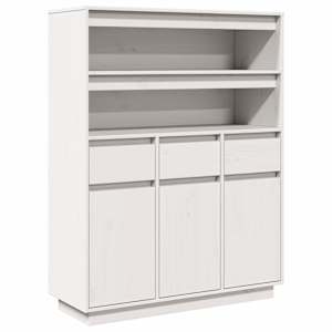 Skříň highboard bílá 89x34x116,5 cm masivní borové dřevo - obrázek 2
