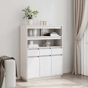 Skříň highboard bílá 89x34x116,5 cm masivní borové dřevo - obrázek 3