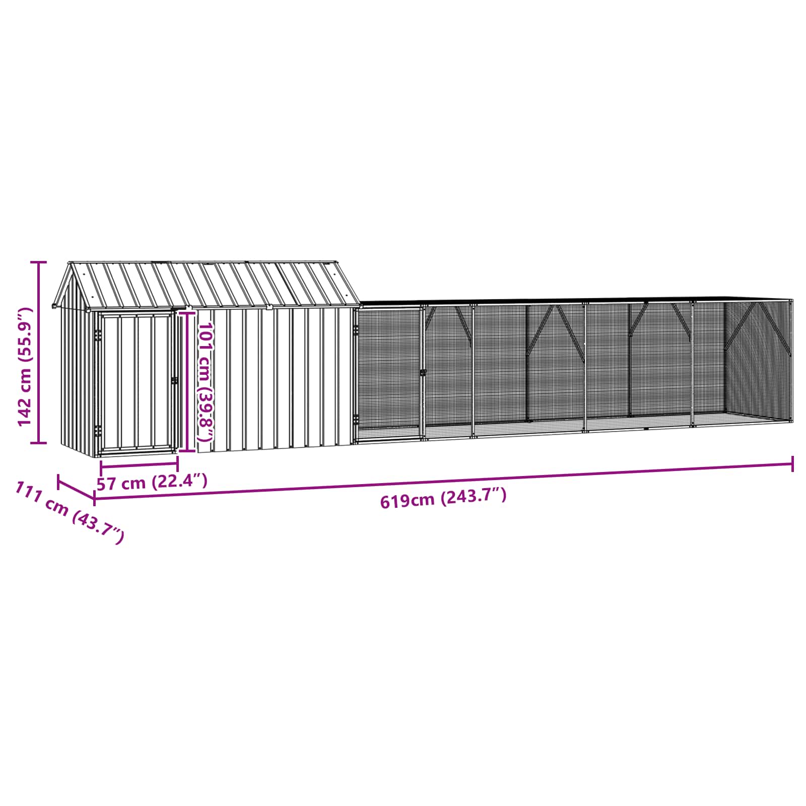 Putnu būris Antracīts 619 x 111 x 142 cm Cinkots tērauds