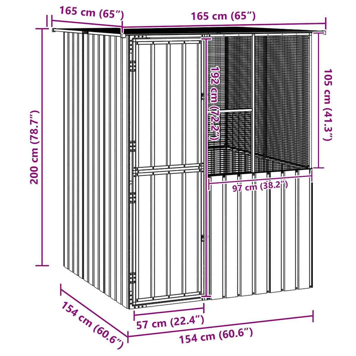 Fuglebur Antracit 165 x 165 x 200 cm Galvaniseret stål - Billede 7