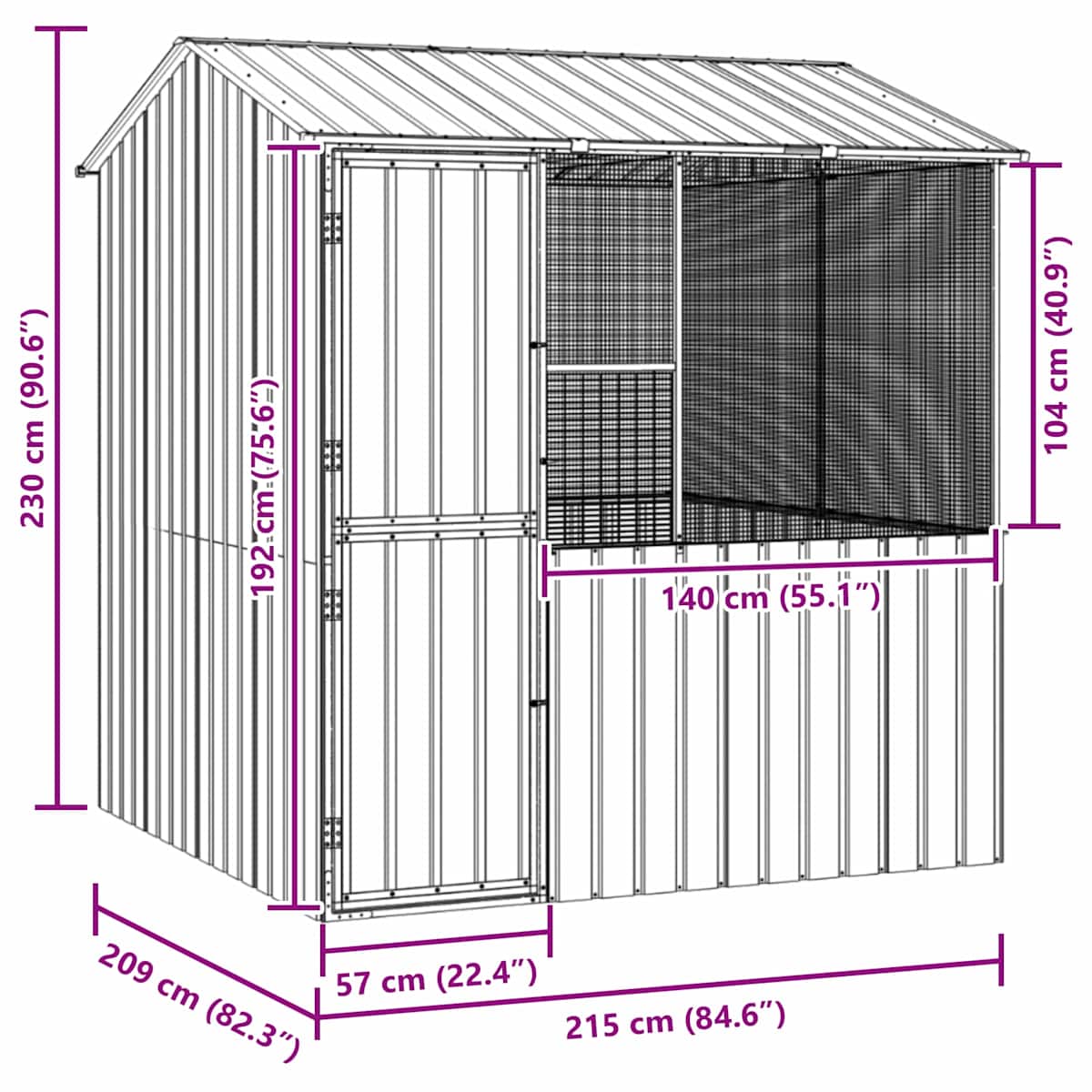 Fuglebur Antracit 215 x 209 x 230 cm Galvaniseret stål - Billede 10