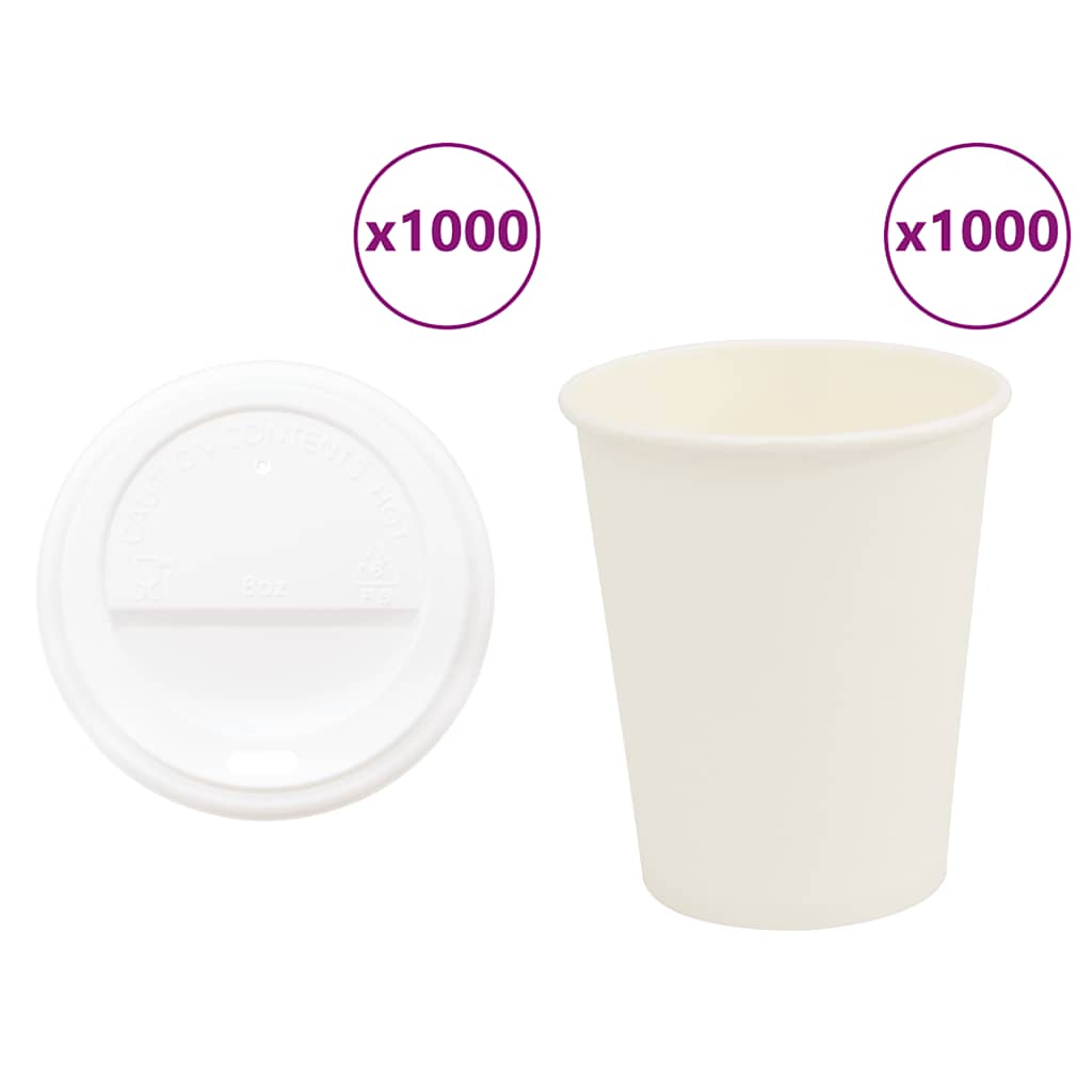 vidaXL Cești de cafea din hârtie cu capace 1000 buc 8oz 200ml