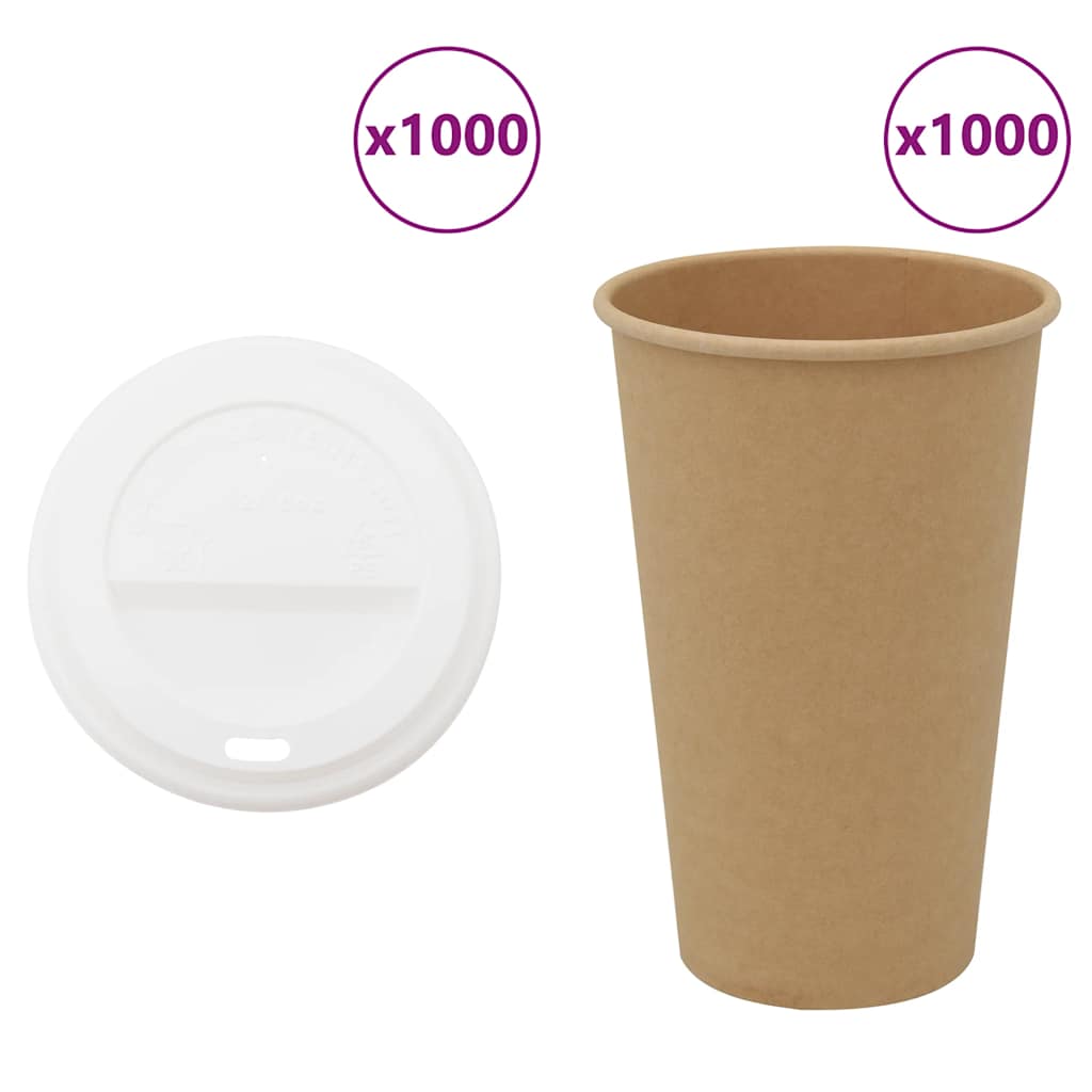 vidaXL Pappbecher mit Deckeln 1000 Stk. 16oz 400ml