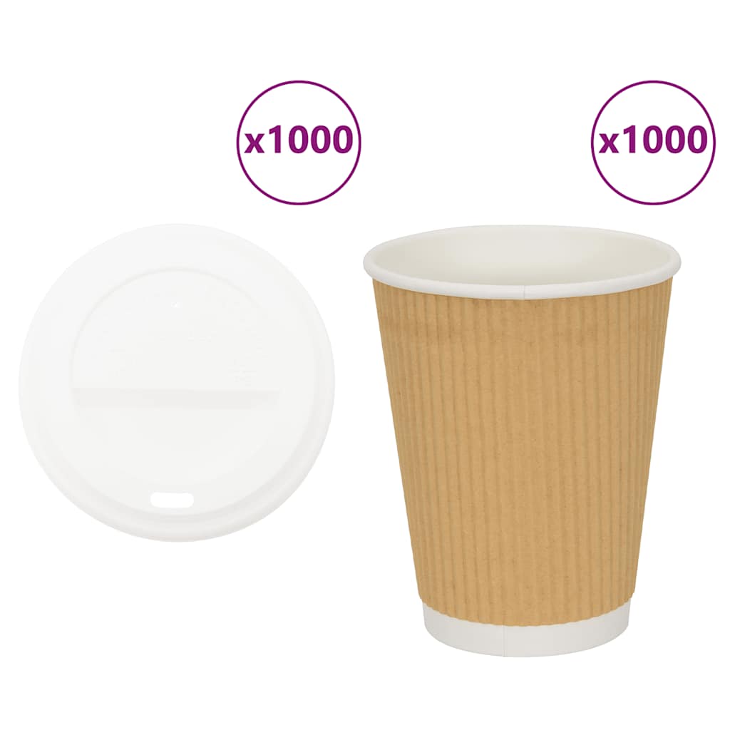 vidaXL Cești de cafea din hârtie cu capace 1000 buc 12 oz 300 ml