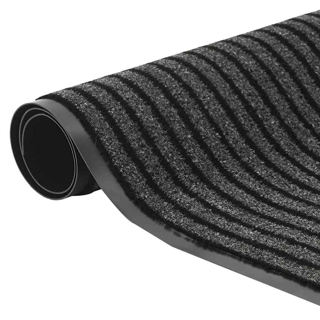 vidaXL Deurmat Striped Zwart en Grijs 60 x 180 cm Polypropyleen, PVC