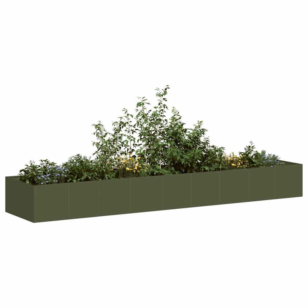 vidaXL plantekasse 360x80x40 cm stål olivengrøn