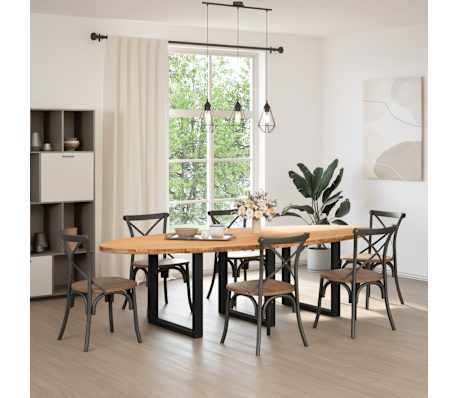 vidaXL Table &agrave; manger marron clair bois de ch&ecirc;ne massif ovale