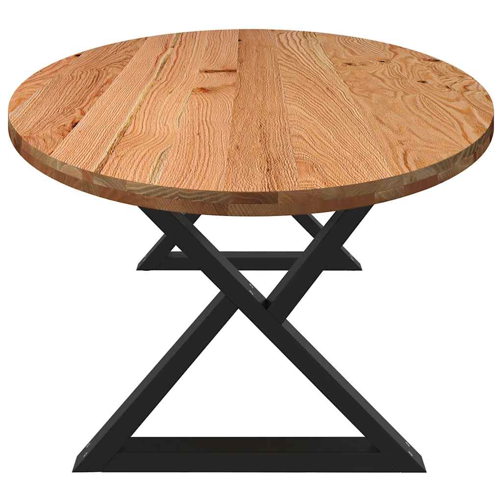 Dining Table Light Brown, Black Solid oak wood, Powder-coated steel - Image 5