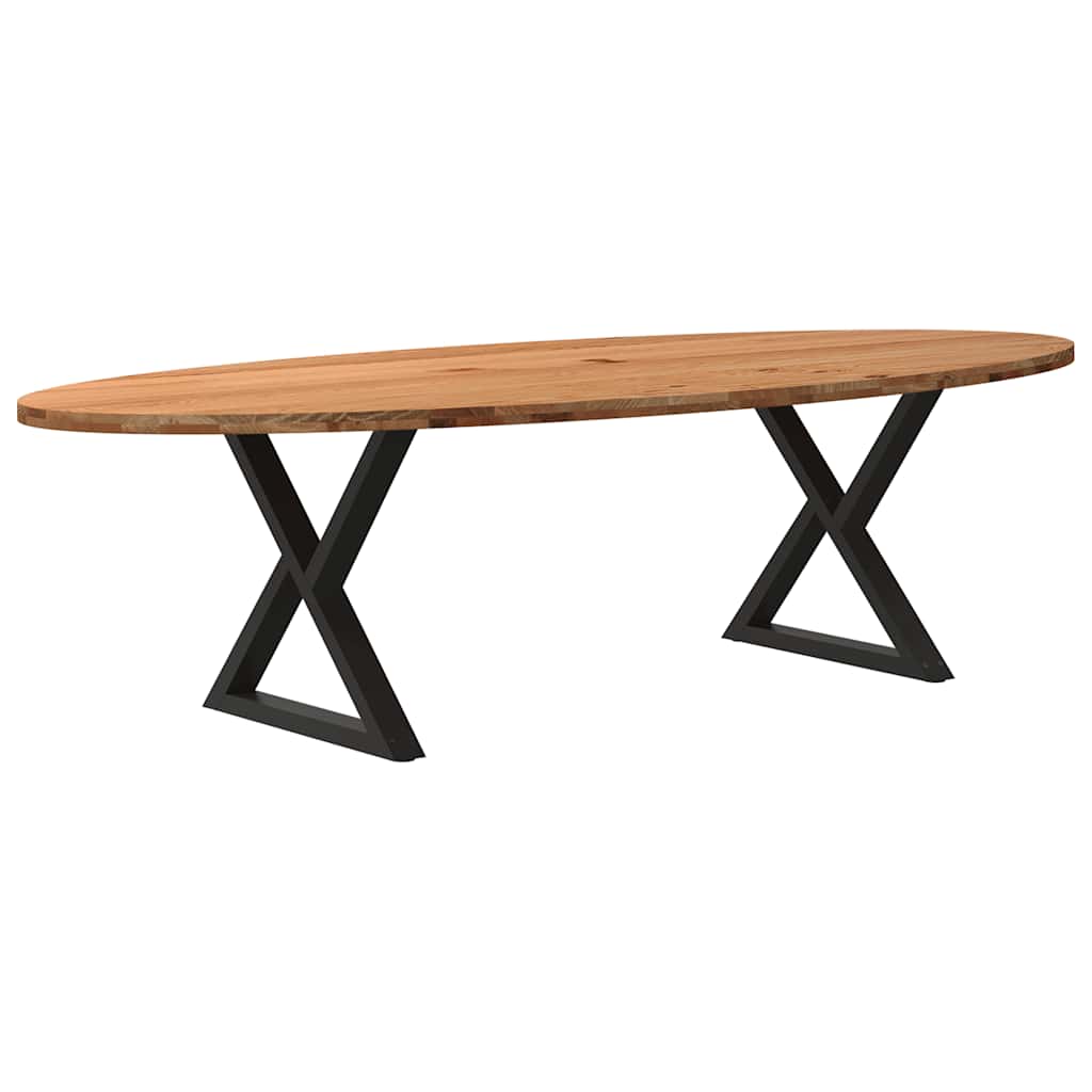 Dining Table Light Brown, Black Solid oak wood, Powder-coated steel - Image 6
