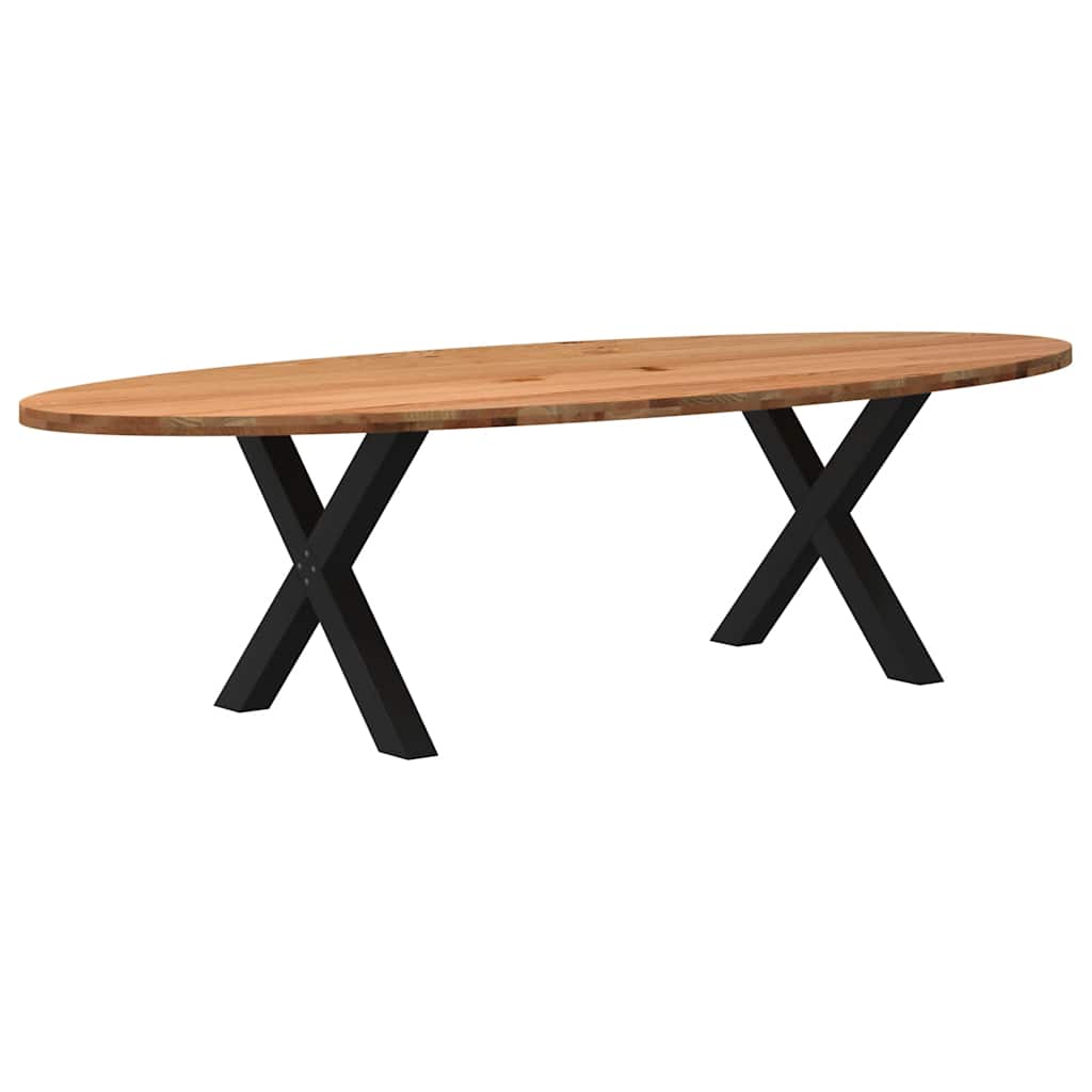 Dining Table Light brown, Black Solid oak wood, Powder-coated steel - Image 5