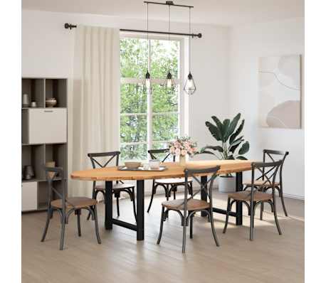 vidaXL Table &agrave; manger marron clair bois de ch&ecirc;ne massif ovale