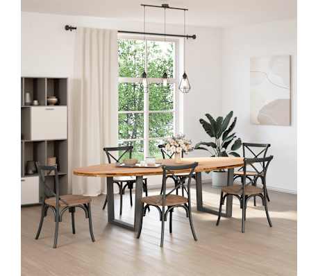 vidaXL Table &agrave; manger marron clair bois de ch&ecirc;ne massif ovale