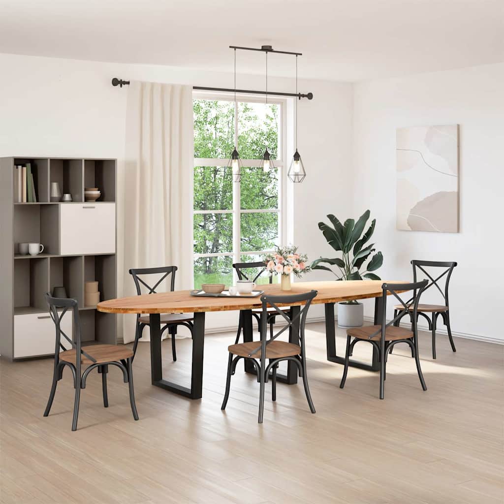 vidaXL Eettafel 320x120x74 cm ovaal massief eikenhout lichtbruin afbeelding