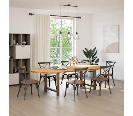 vidaXL Table &agrave; manger marron clair bois de ch&ecirc;ne massif ovale