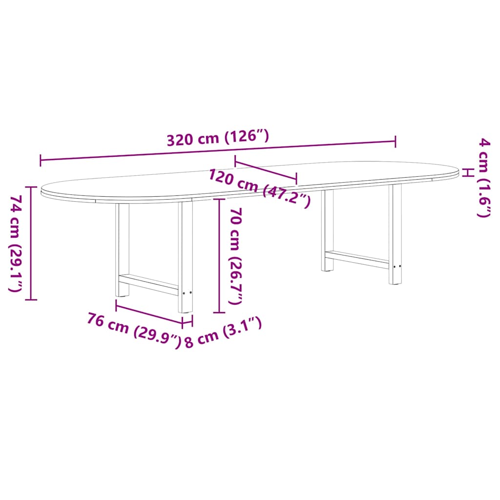 Eettafel 320x120x74 cm ovaal massief eikenhout lichtbruin image 13