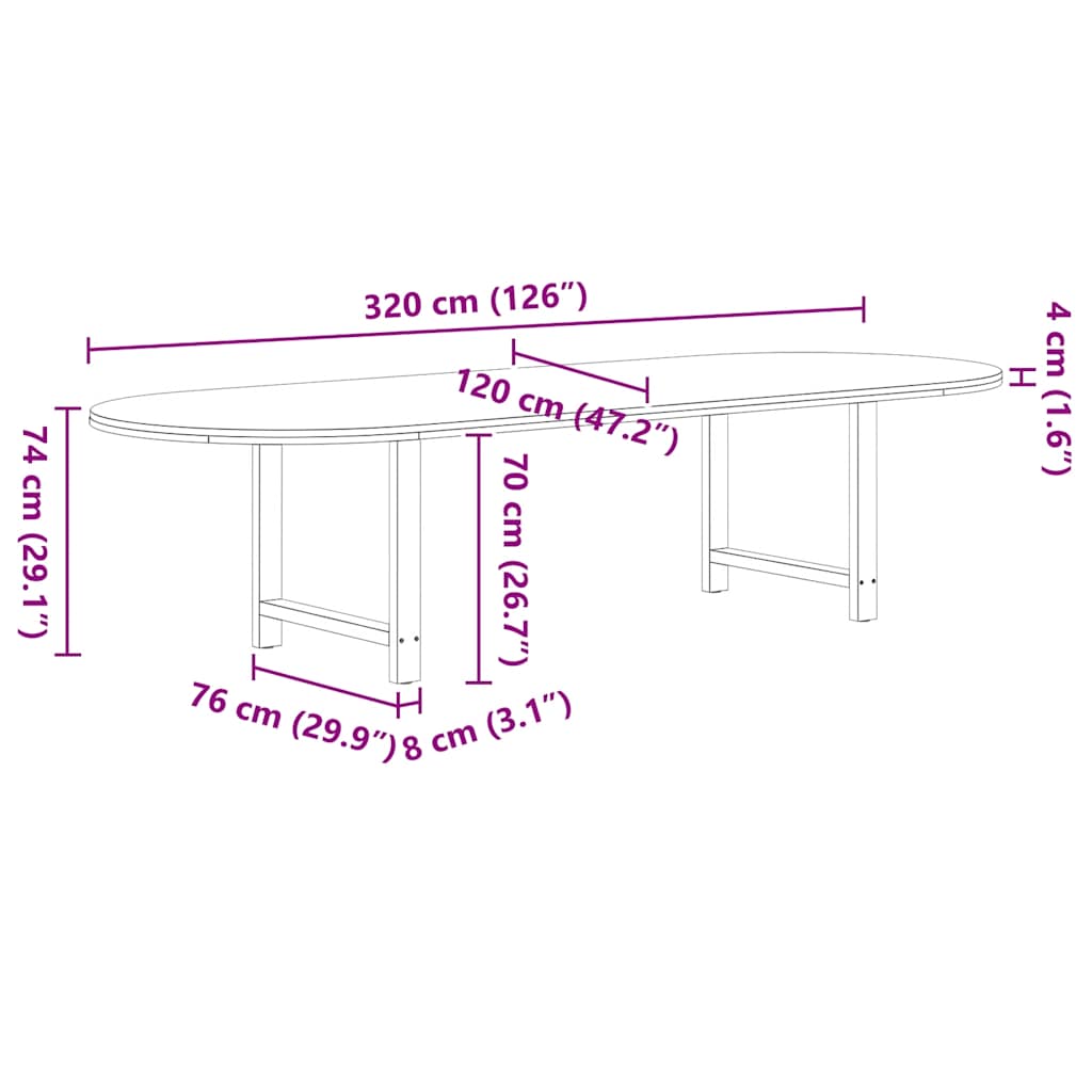Eettafel 320x120x74 cm ovaal massief eikenhout lichtbruin image 13