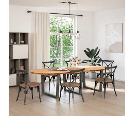 vidaXL Table &agrave; manger marron clair bois de ch&ecirc;ne massif ovale