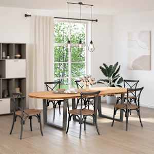 vidaXL Table &agrave; manger marron clair bois de ch&ecirc;ne massif ovale