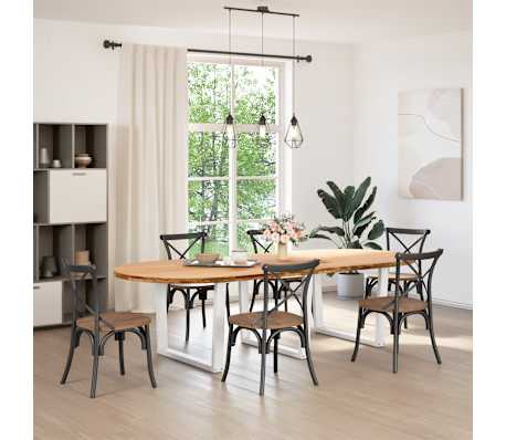 vidaXL Table &agrave; manger marron clair bois de ch&ecirc;ne massif ovale