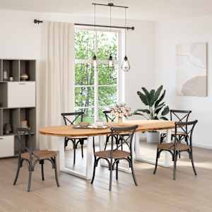 vidaXL Table &agrave; manger marron clair bois de ch&ecirc;ne massif ovale