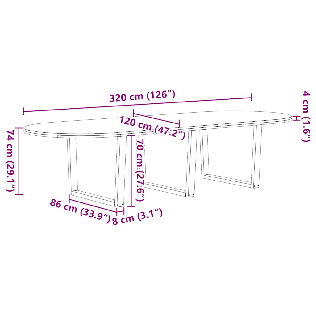 Eettafel 320x120x74 cm ovaal massief eikenhout lichtbruin image 13