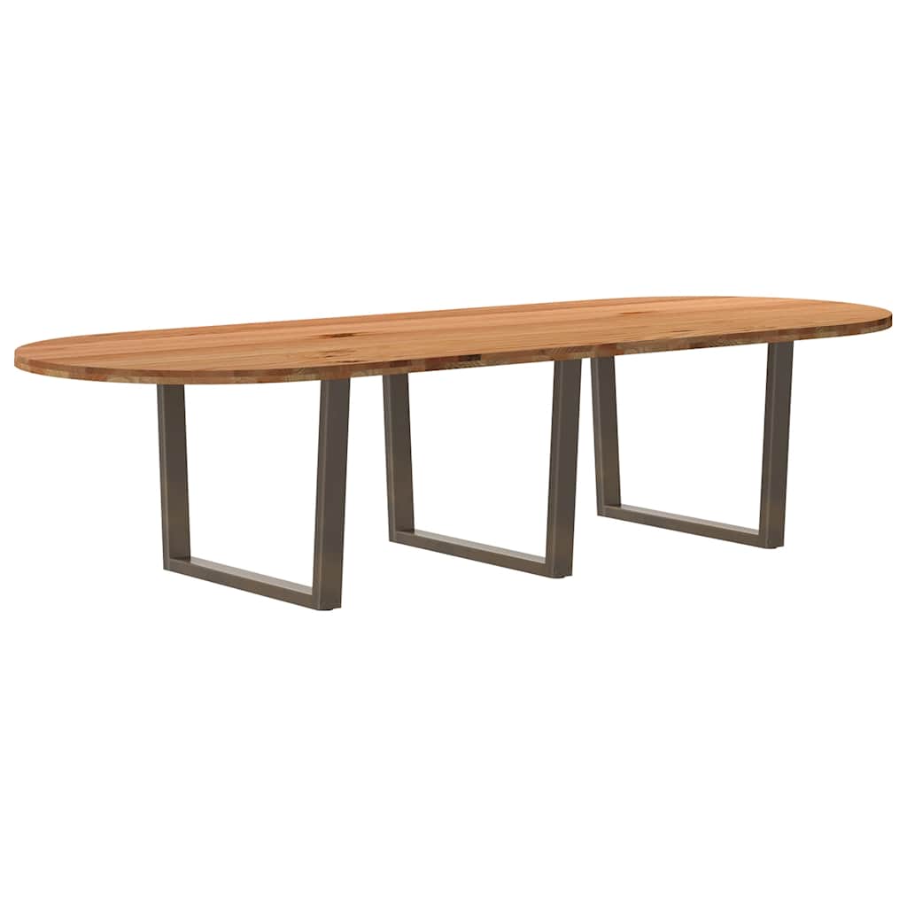 Eettafel 320x120x74 cm ovaal massief eikenhout lichtbruin image 1