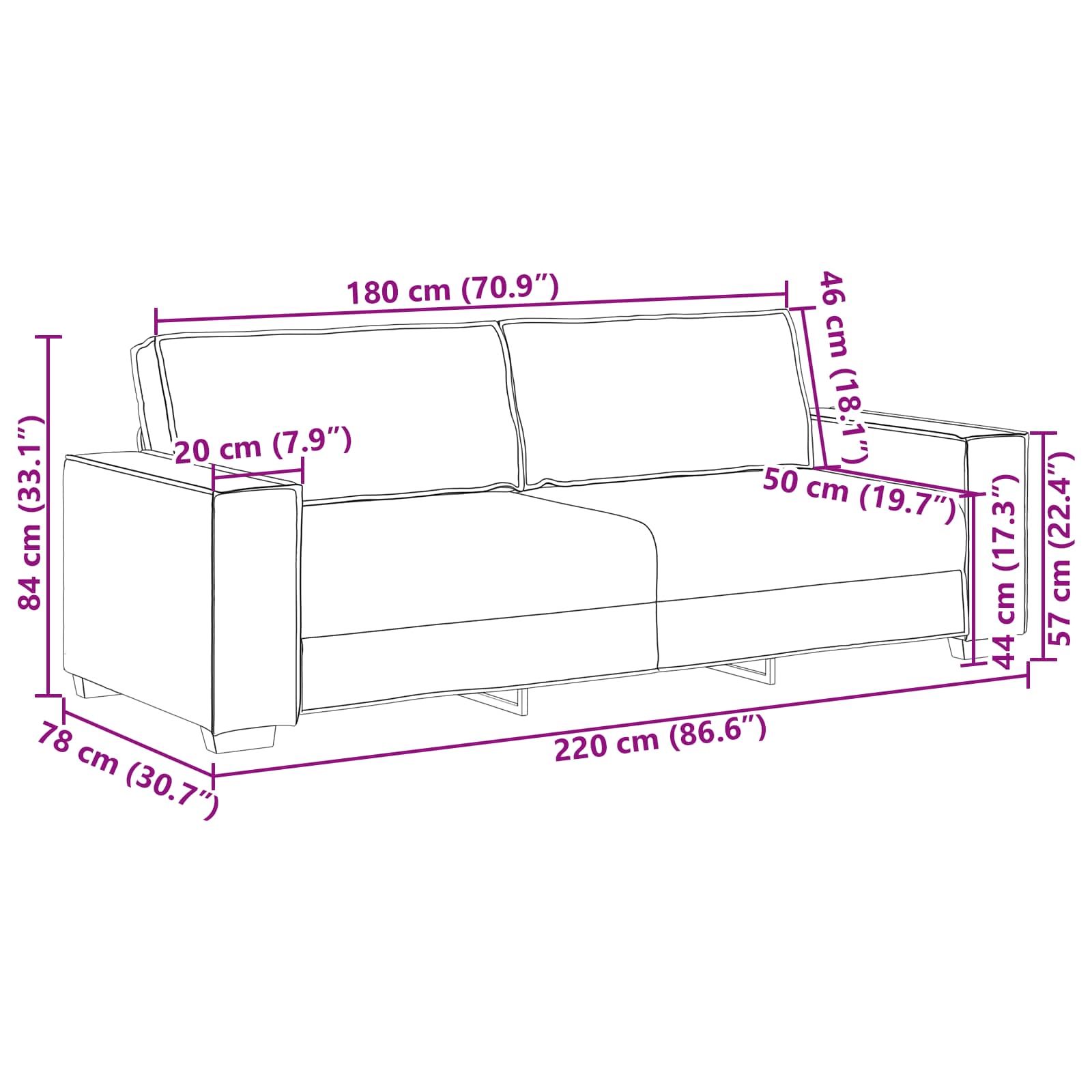 Pohovka 3 pcs Tmavě šedá 220 x 80 x 84 cm Lněná směs - obrázek 14
