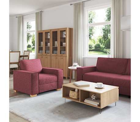 vidaXL Sofa 3 pcs Wine Red Fabric