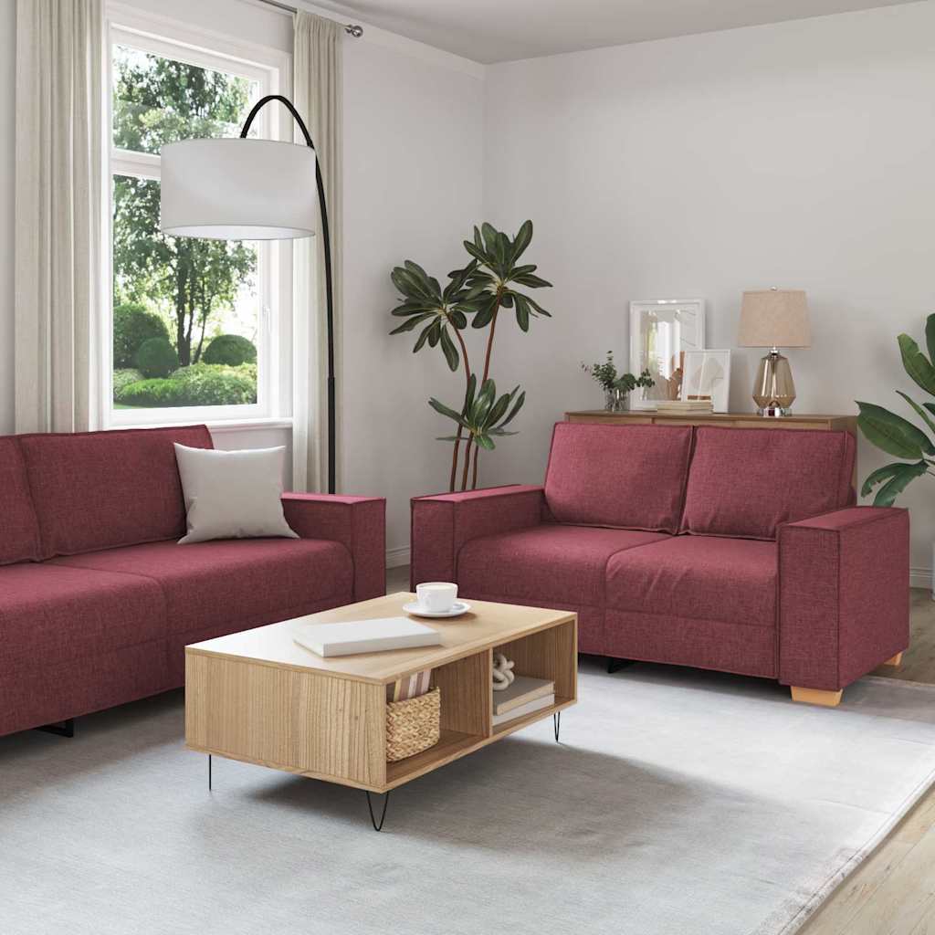 vidaXL Sofa 3 pcs Weinrot 220 x 80 x 84 cm Leinenmischgewebe