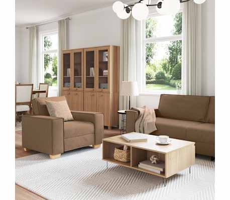 vidaXL Диван 3 pcs Кафяво Ленена смесена тъкан