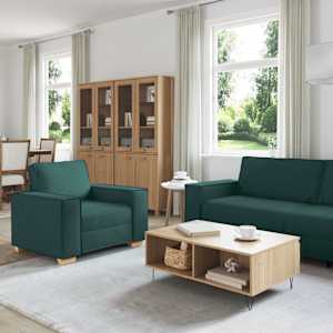 Pohovka 3 pcs Tmavě zelená 220 x 80 x 84 cm Lněná směs - obrázek 3