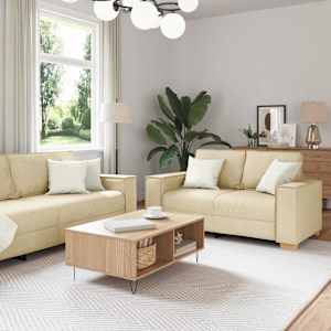 Pohovka 3 pcs Krémová 220 x 80 x 84 cm Lněná směs - obrázek 1