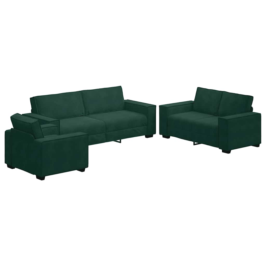 VidaXL 3-delige Loungeset Met Kussens Fluweel Donkergroen