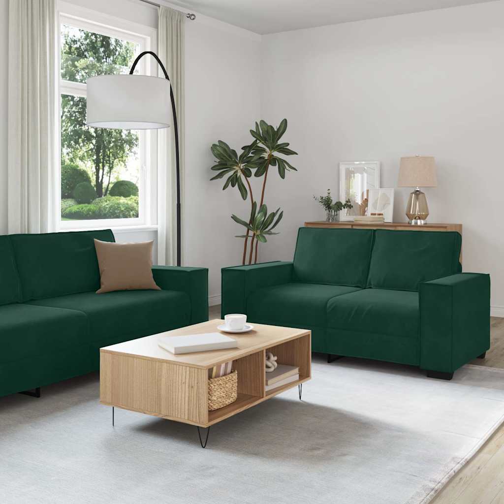 vidaXL Set de canapele cu perne, 3 piese, verde închis, catifea