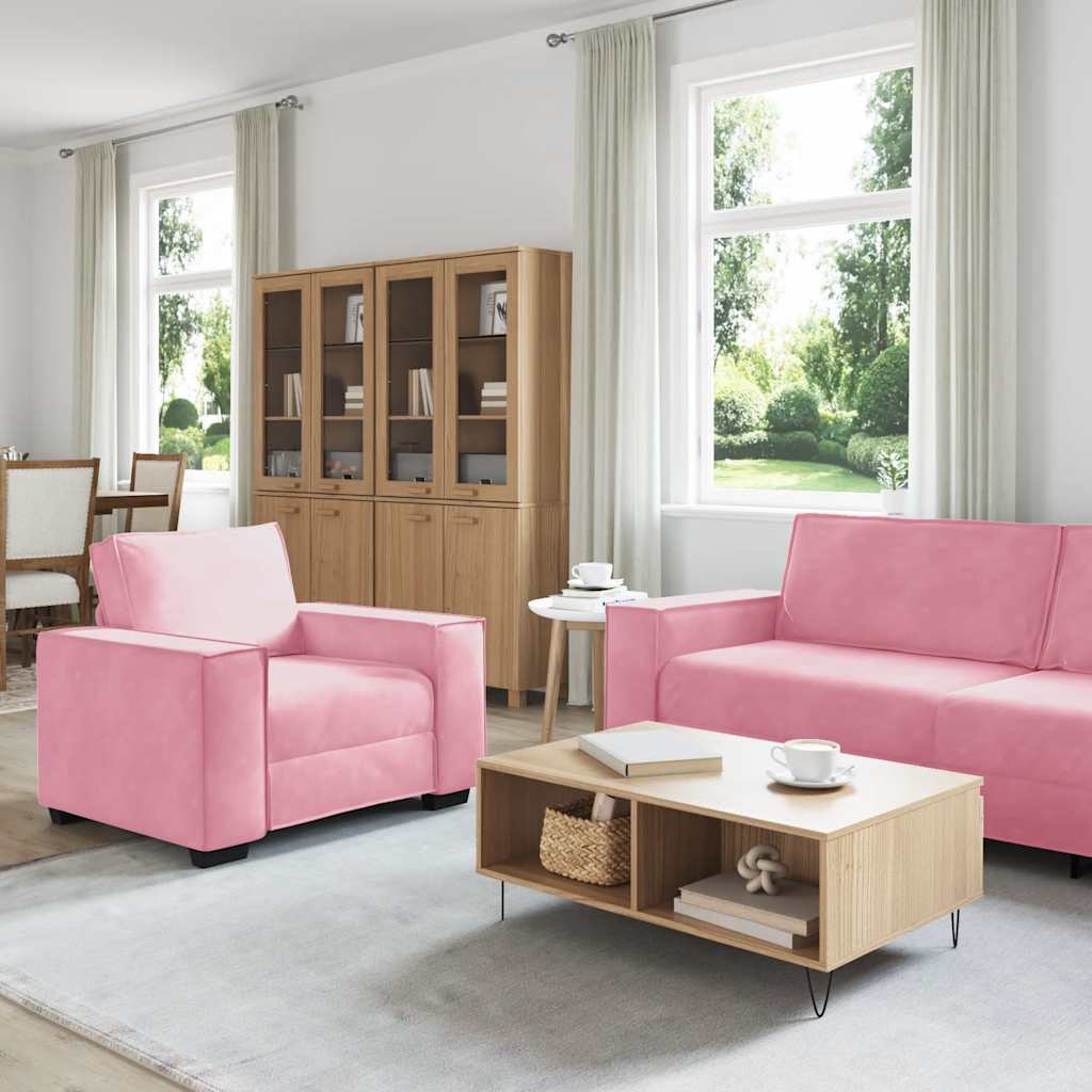 vidaXL 3-delige Loungeset met kussens fluweel roze afbeelding