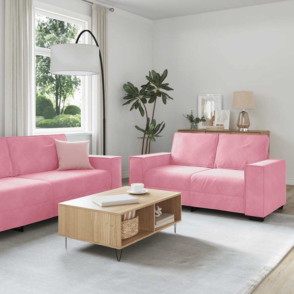 vidaXL 3-tlg. Sofagarnitur mit Kissen Rosa Samt