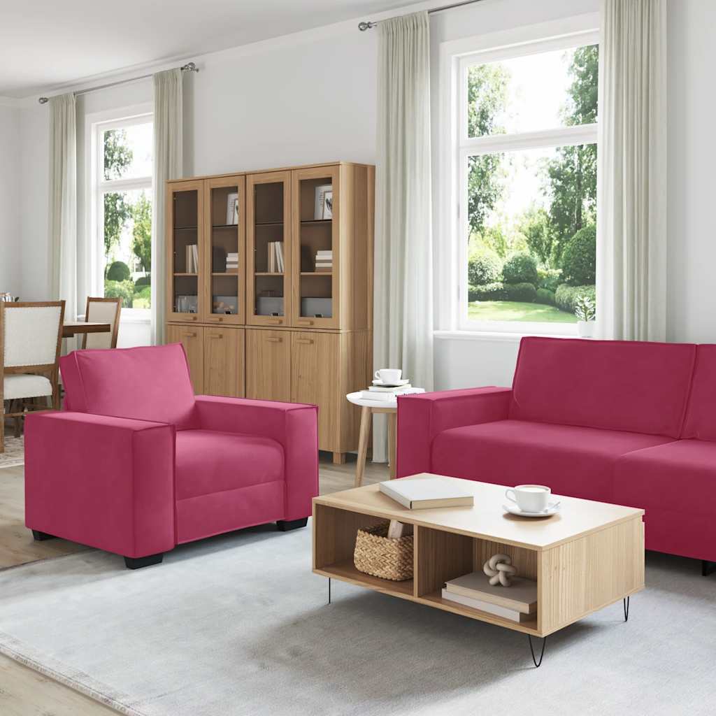 vidaXL 3-delige Loungeset met kussens fluweel wijnrood afbeelding