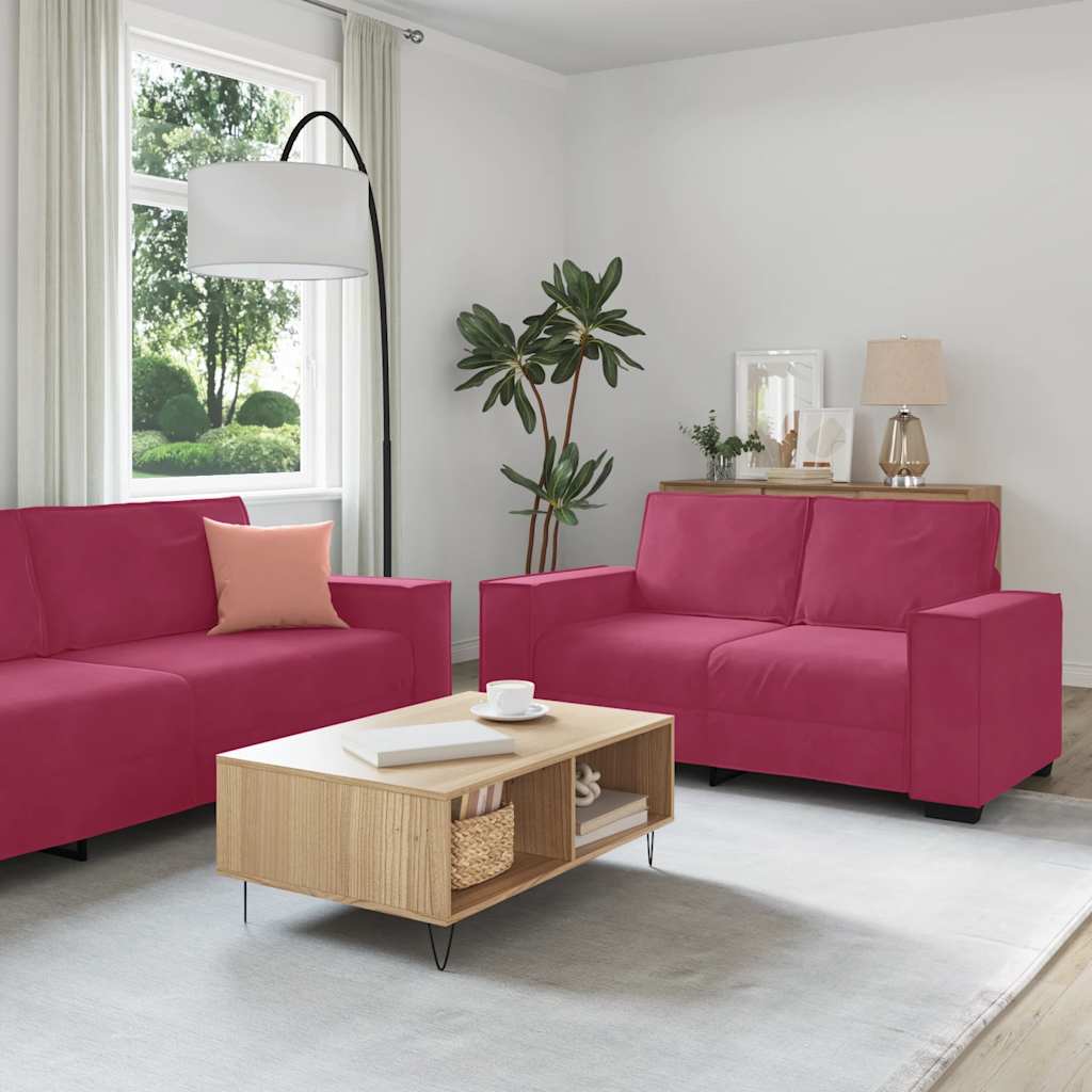 vidaXL 3-tlg. Sofagarnitur mit Kissen Weinrot Samt