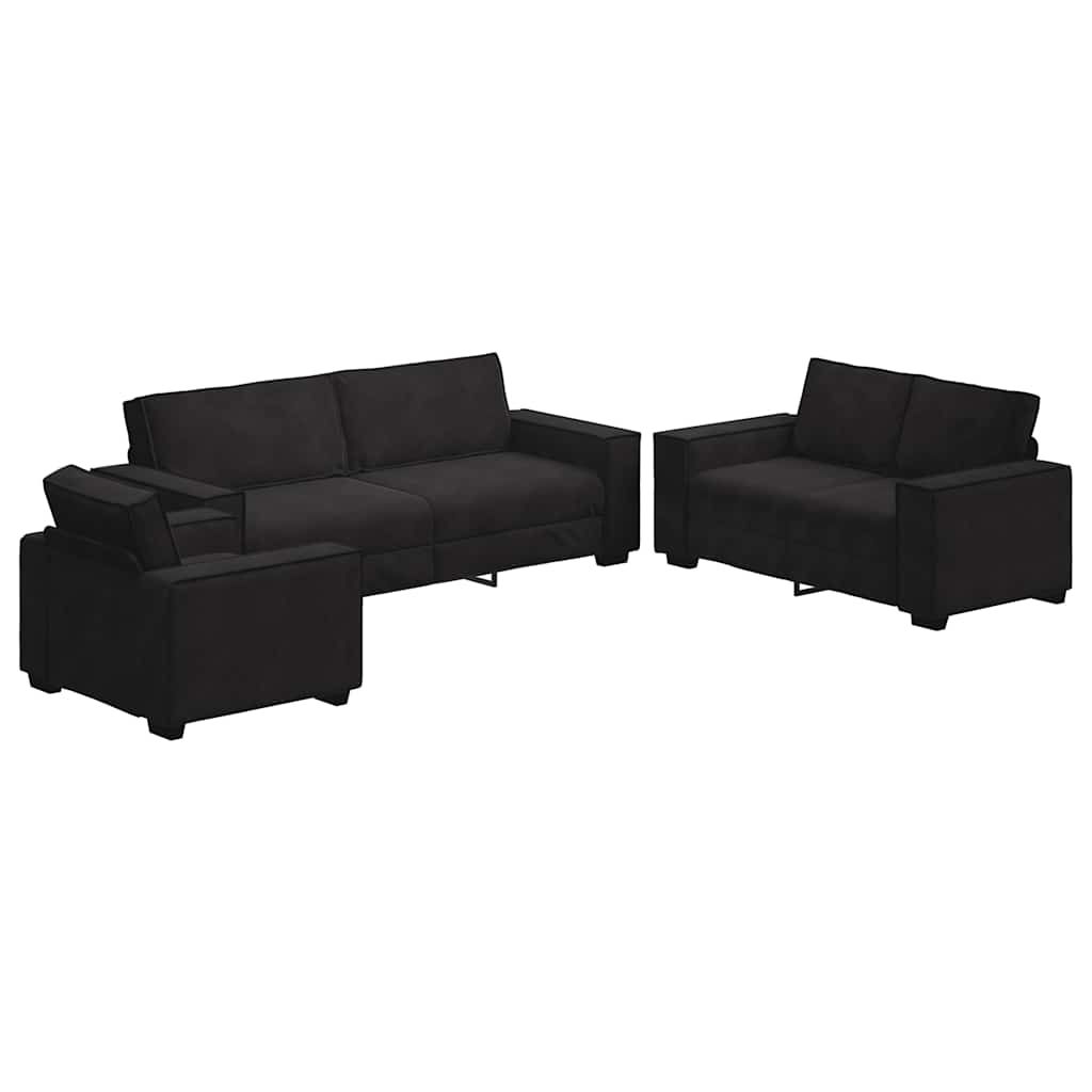VidaXL 3-delige Loungeset Met Kussens Fluweel Zwart