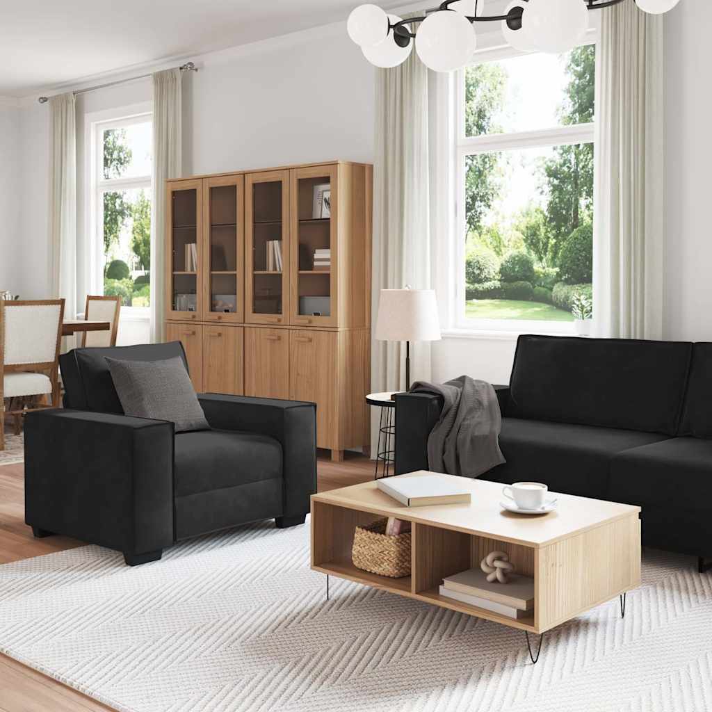 vidaXL Set de canapele cu perne, 3 piese, negru, catifea