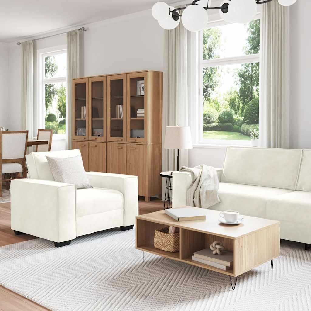 vidaXL 3-delige Loungeset met kussens fluweel crèmekleurig