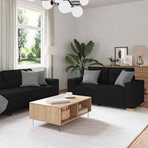 Pohovka 3 pcs Černá 221 x 80 x 80 cm Lněná směs - obrázek 1
