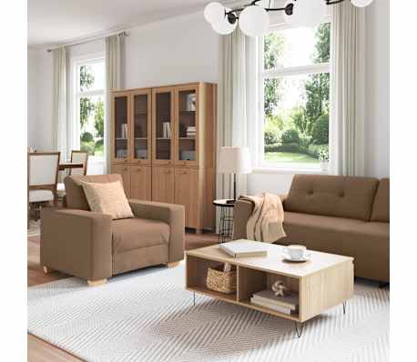 vidaXL Canap&eacute; 3 pcs Marron Tissu en lin m&eacute;lang&eacute;